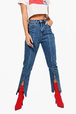 Boohoo Sophie High Waist Zip Detail Mom Jeans