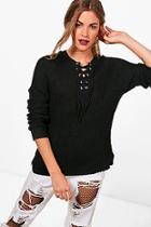 Boohoo Erin Ribbed Lace Up Front Jumper