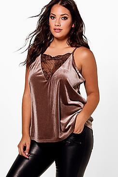 Boohoo Plus Leanne Velvet Lace Detail Cami Vest