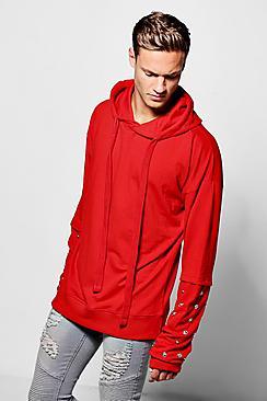 Boohoo Over The Head Hoodie With Faux Layer Eyelet
