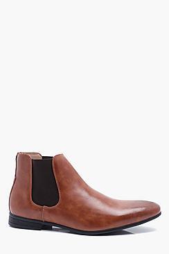 Boohoo Tan Leather Look Chelsea Boots