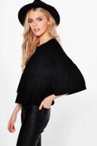 Boohoo Carmel Oversized Frill Sleeve Crop Top Black