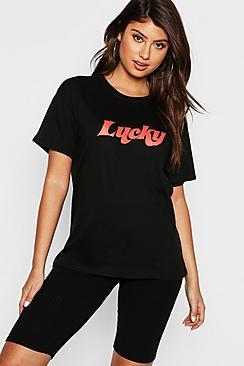 Boohoo Lucky Slogan T-shirt