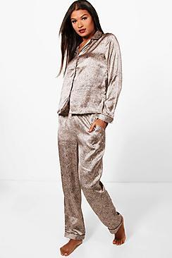 Boohoo Maya Leopard Print Contrast Piping Trouser Set