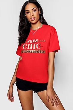 Boohoo Claire Tres Chic Leopard Slogan Tee