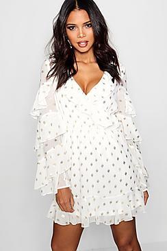 Boohoo Boutique Zoe Metallic Polka Dot Skater Dress