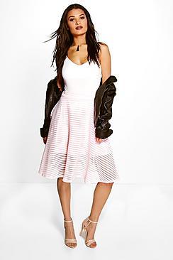 Boohoo Lucia Burnout Stripe Full Midi Skirt