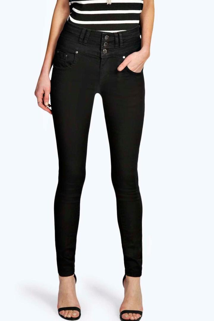 Boohoo Sandy Super High Waisted Skinny Jeans Black