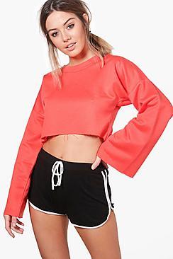 Boohoo Petite Rebecca Wide Sleeve Crop Sweat