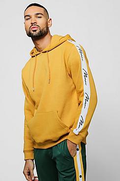 Boohoo Mustard Hoodie With Man Signature Tape