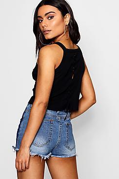 Boohoo Morgan Ribby Vest With Tie Up Back