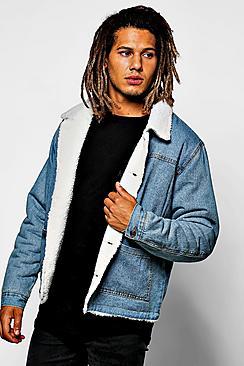 Boohoo Mid Blue Fully Borg Lined Denim Jacket