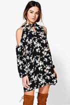 Boohoo Petite Matilda Cold Shoulder Woven Shift Dress
