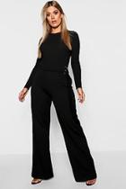 Boohoo Plus Crepe Double Ring Belt Wide Leg Trouser