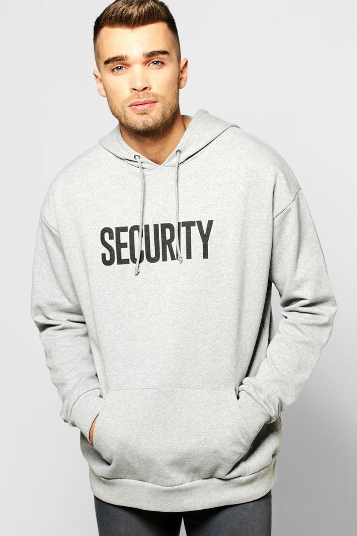 Boohoo Oversized Security Print Hoodie Grey