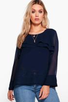 Boohoo Plus Freya Frill Detail Shift Top Navy