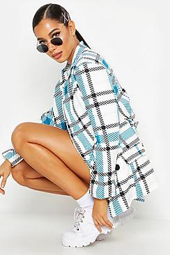 Boohoo Grid Check Belted Blazer