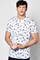 Boohoo All Over Fossil Print T Shirt White