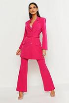 Boohoo Longline Double Breasted Belted Blazer