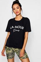 Boohoo Petite L'amour Paris Slogan T-shirt