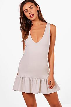 Boohoo Petite Plunge Drop Hem Bodycon Dress