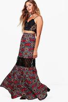 Boohoo Livi Floral Lace Tiered Maxi Skirt