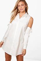 Boohoo Katy Cold Shoulder Tie Sleeve Shirt Dress