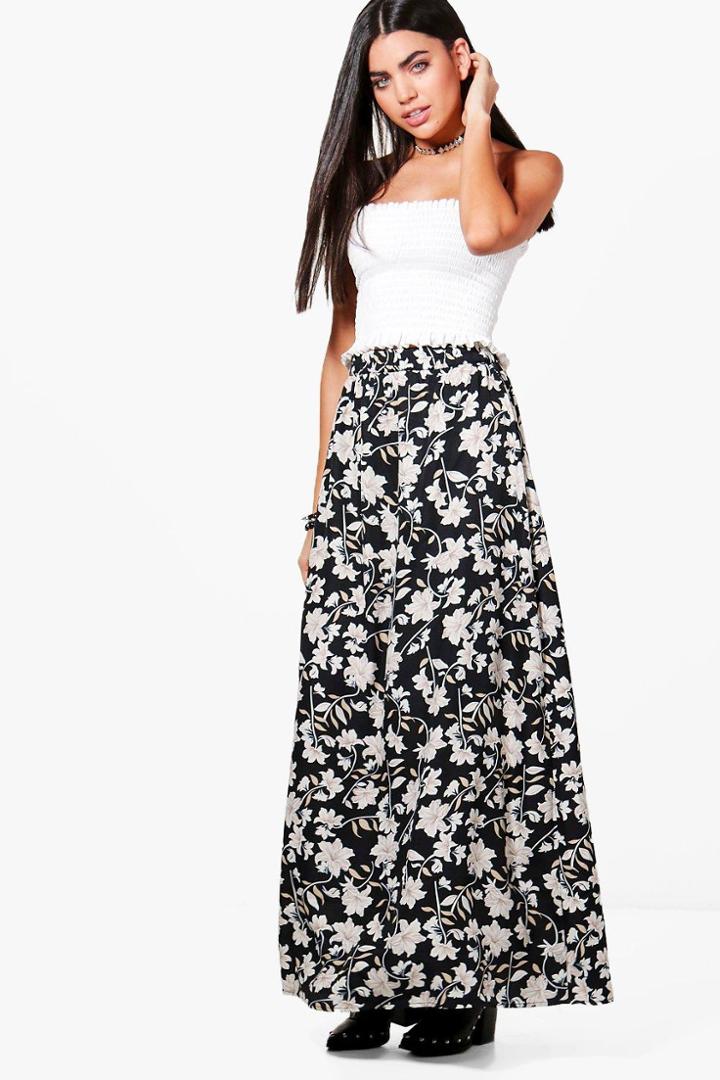 Boohoo Jorga Dark Floral Floor Sweeping Maxi Skirt Multi