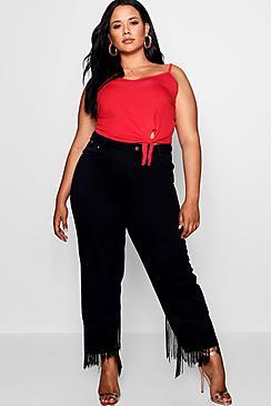 Boohoo Plus Keely Mom Fringe Jean