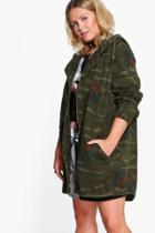 Boohoo Plus Olivia Hooded Camo And Floral Parka Multi