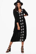 Boohoo Casey Embroidered Midi Dress Black