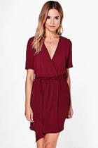 Boohoo Ruby Woven Cross Over Belted Dress