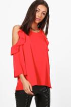 Boohoo Tall Anya Woven Cold Shoulder Top Poppy