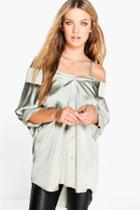 Boohoo Phoebe Silky Shoulder Strappy Blouse Silver
