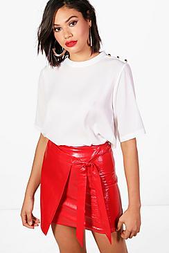 Boohoo Alicia Button Shoulder Detail Woven Top