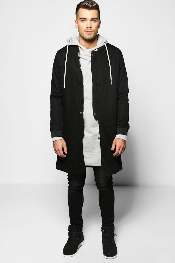Boohoo Cotton Lined Ma1 Longline Bomber Jacket Black