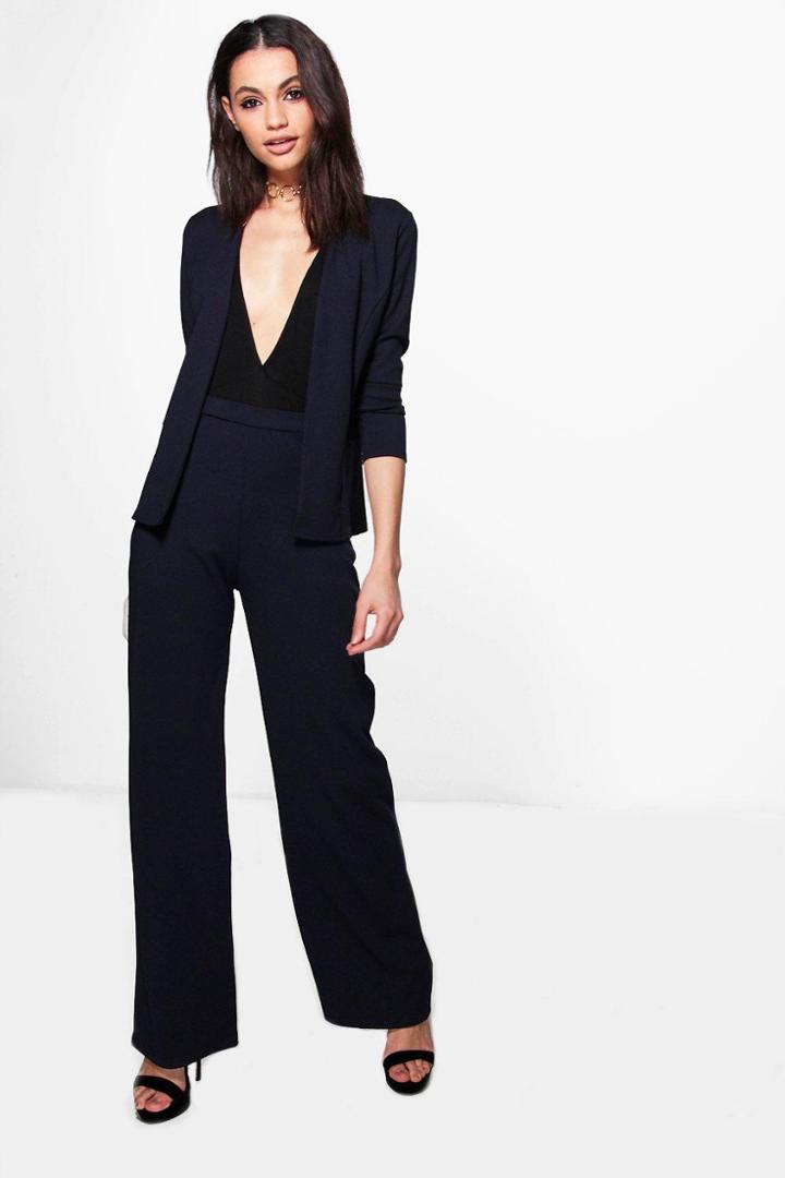 Boohoo Martha Wide Leg Trouser Navy