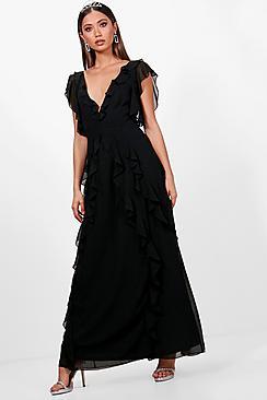 Boohoo Boutique Danni Waterfall Ruffle Maxi Dress