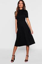Boohoo Button Through High Neck Midi Skater Dress