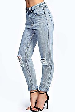 Boohoo Penny Light Blue Open Knee Boyfriend Jeans
