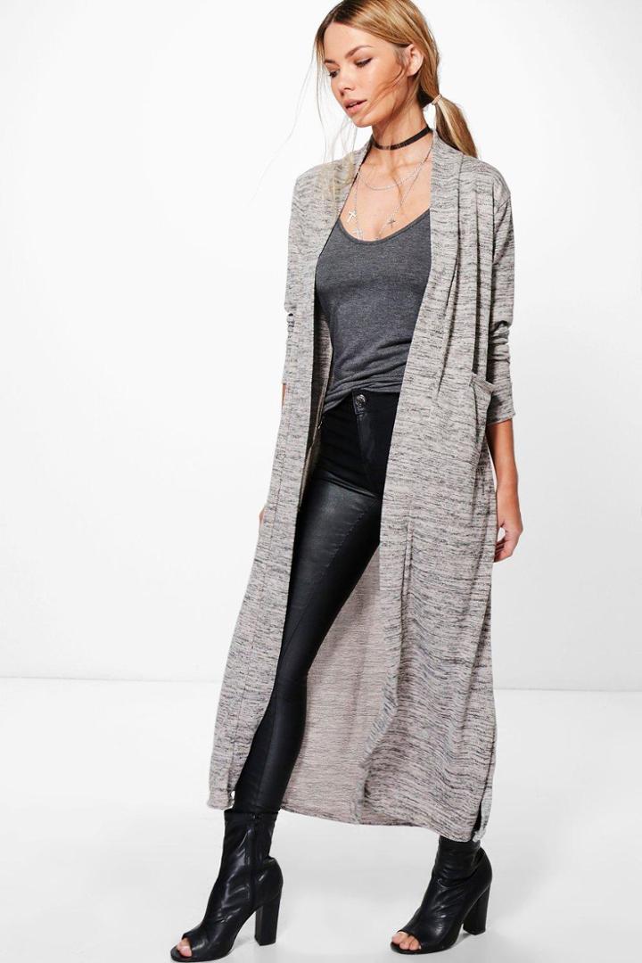 Boohoo Maria Marl Maxi Cardigan Stone