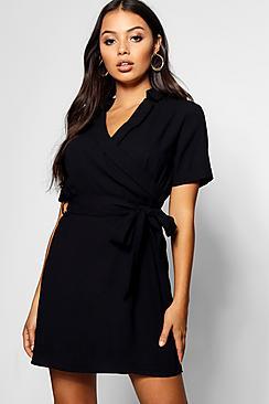 Boohoo Petite Woven Wrap Tailored Dress