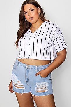 Boohoo Plus Lauren Stripe Crop Baseball Top