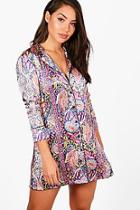 Boohoo Keira Paisley Satin Contrast Piping Night Shirt