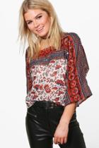 Boohoo Teresa Boutique Embellished Wide Sleeve Top Multi