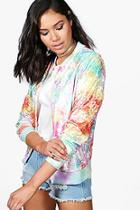 Boohoo Olivia Tie Dye Multi-coloured Unicorn Velvet Bomber