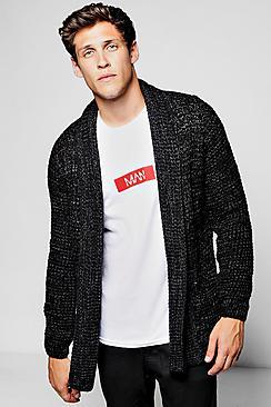 Boohoo Black Twisted Knit Edge To Edge Cardigan