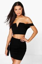 Boohoo Amra Off The Shoulder Top & Mini Skirt Co-ord Set Black