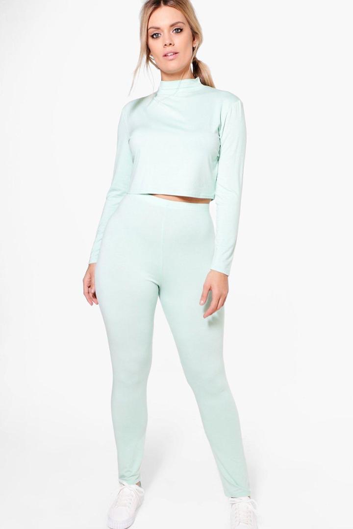 Boohoo Plus Holly High Neck Lounge Crop Top And Legging Sage