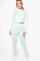 Boohoo Plus Holly High Neck Lounge Crop Top And Legging Sage